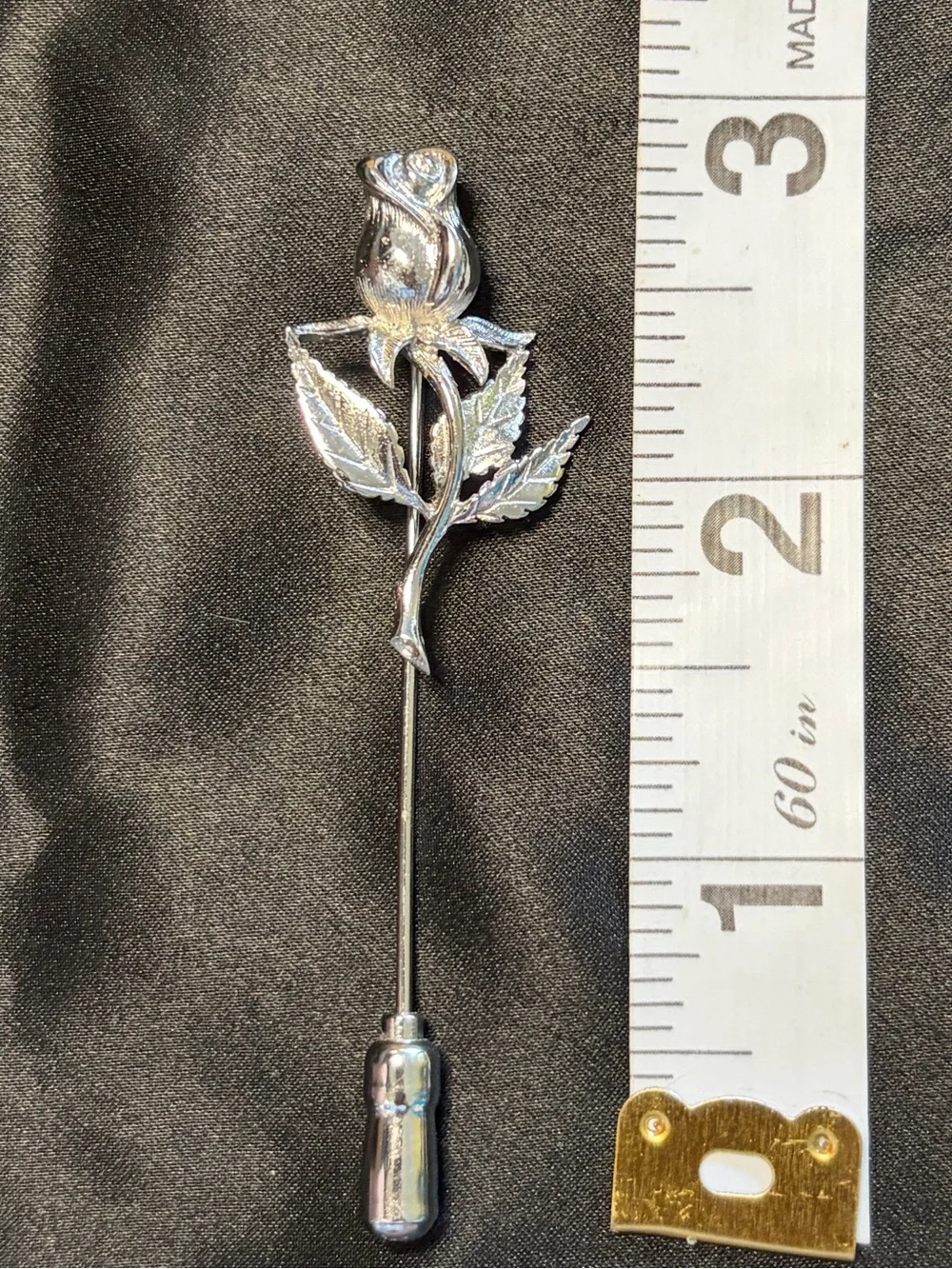 Vintage 1960s Anson Sterling silver Rose Stem flower Stick Pin hat pin brooch